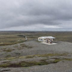 Isolated hotel and fuel station at Eagle Plains on a ridge above the Dempster